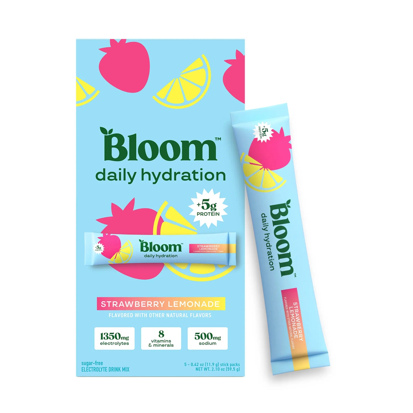 New - Bloom Nutrition Daily Hydration Sticks - 5Ct - 1350Mg Electrolytes, 5G Clear Whey Protein & Collagen, 8 Key Vitamins, Sugar-Free Drink Mix for Hydration, Recovery & Skin Health