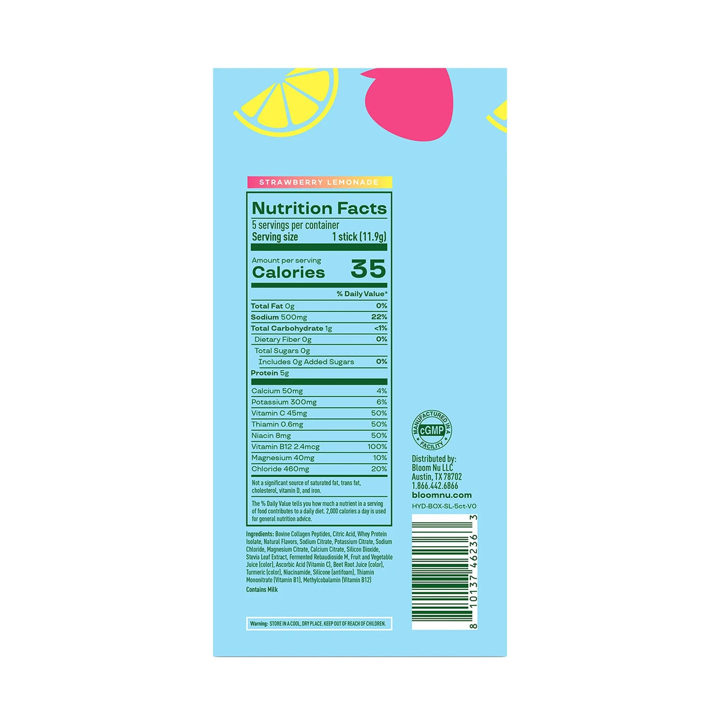New - Bloom Nutrition Daily Hydration Sticks - 5Ct - 1350Mg Electrolytes, 5G Clear Whey Protein & Collagen, 8 Key Vitamins, Sugar-Free Drink Mix for Hydration, Recovery & Skin Health