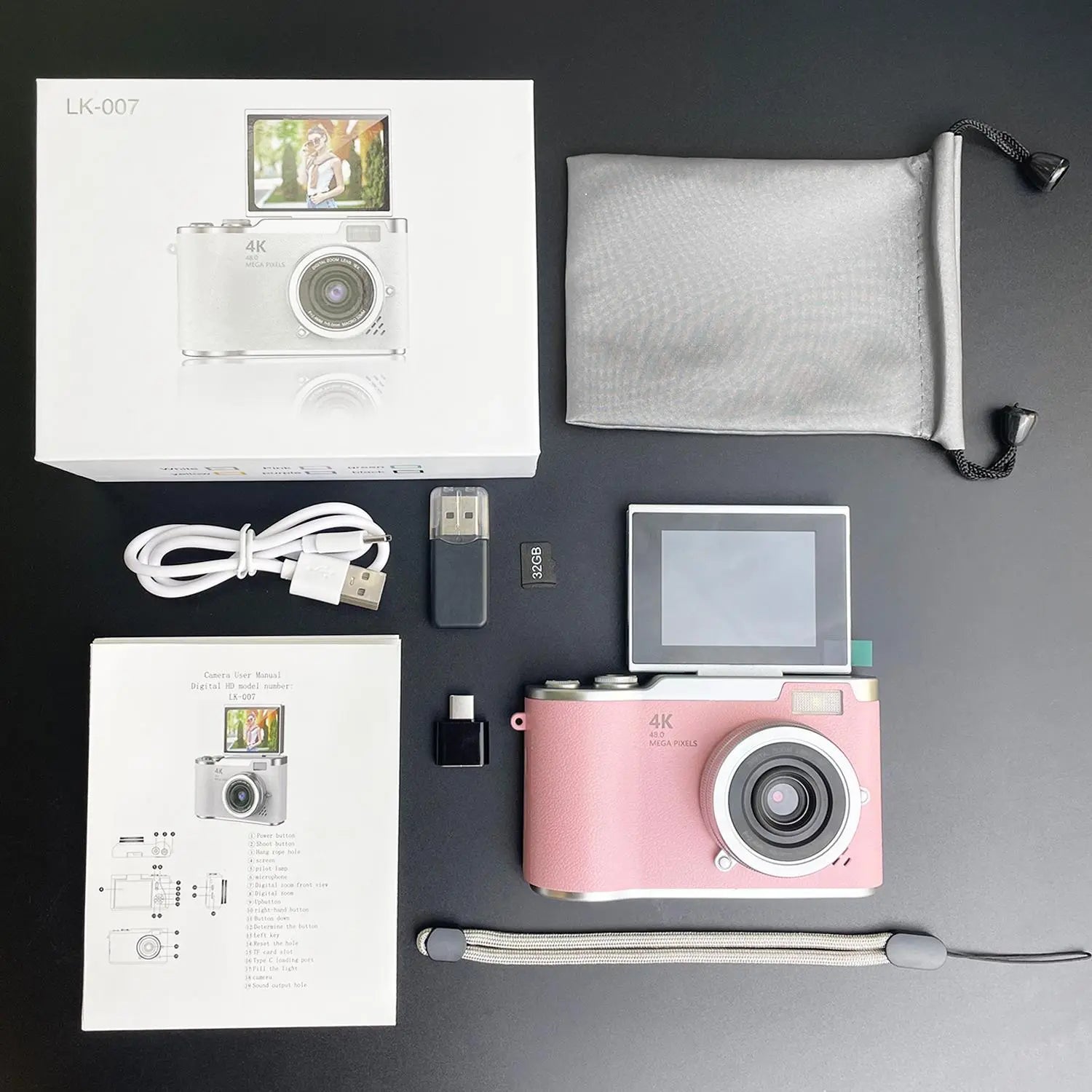Foldable-Screen Student Camera, Retro CCD Camera, Compact Camera, Entry-Level Digital Camera with 1080P Resolution, Games & Filter Functions, Pocket Camera Includes Storage Bag & 32GB Memory Card