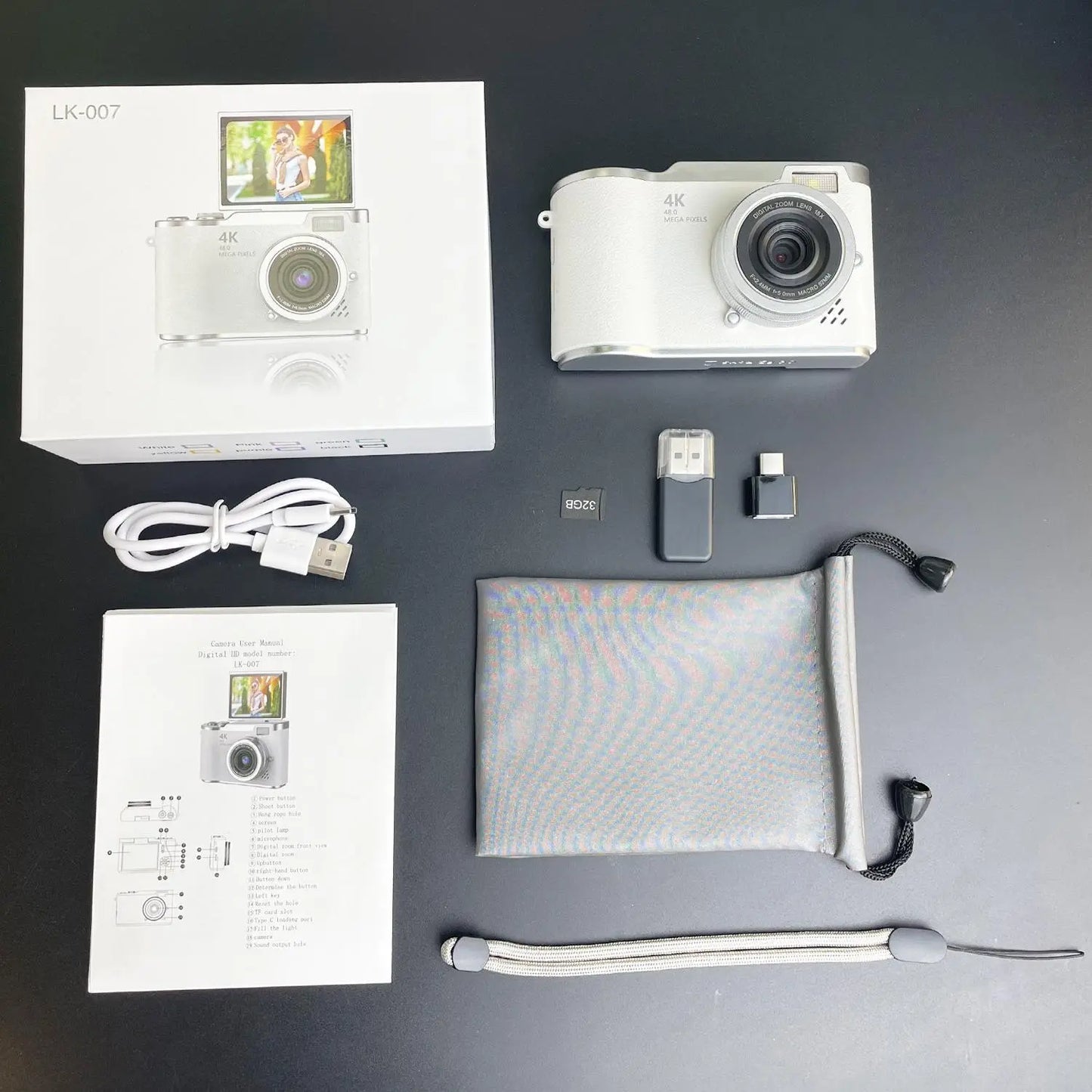 Foldable-Screen Student Camera, Retro CCD Camera, Compact Camera, Entry-Level Digital Camera with 1080P Resolution, Games & Filter Functions, Pocket Camera Includes Storage Bag & 32GB Memory Card
