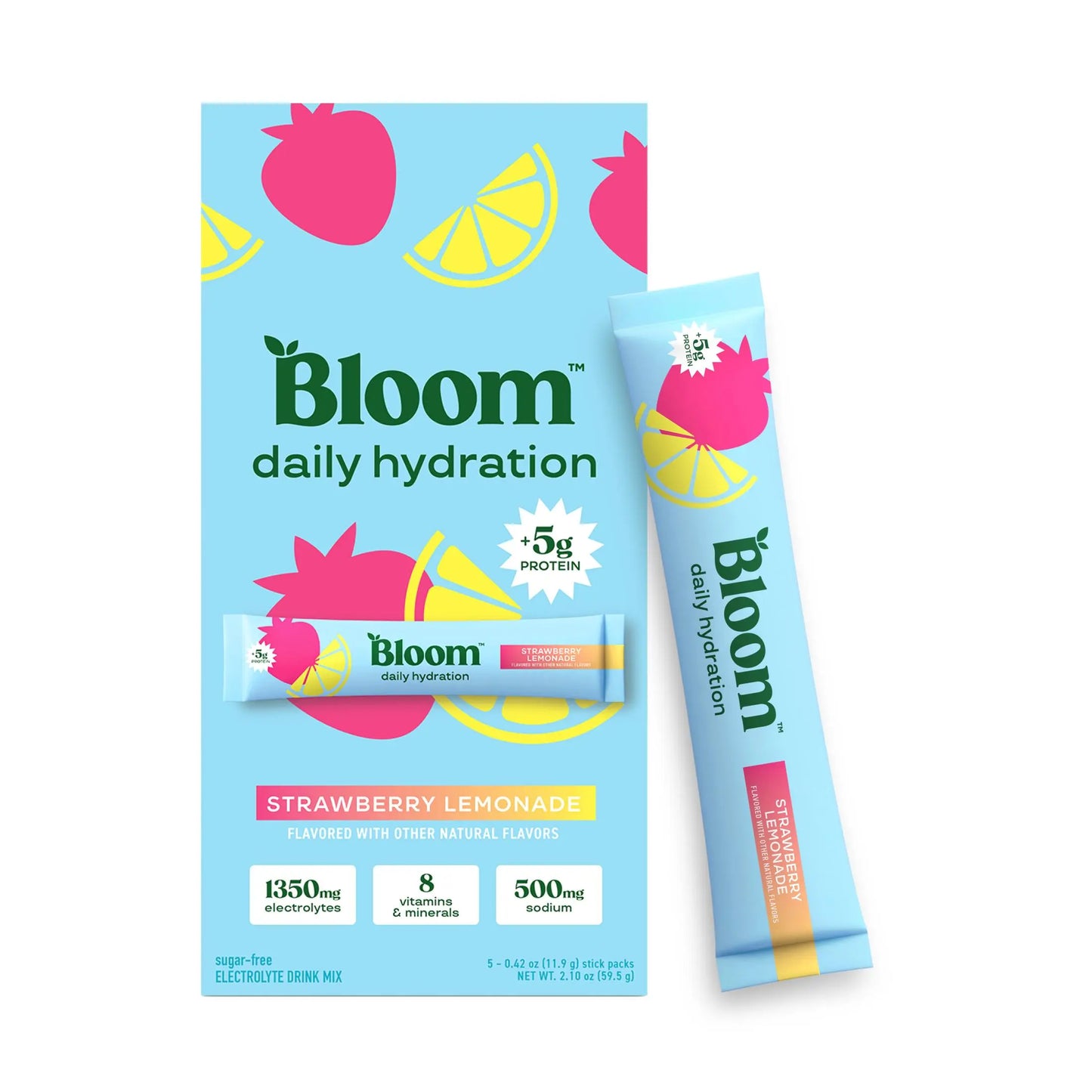 New - Bloom Nutrition Daily Hydration Sticks - 5Ct - 1350Mg Electrolytes, 5G Clear Whey Protein & Collagen, 8 Key Vitamins, Sugar-Free Drink Mix for Hydration, Recovery & Skin Health