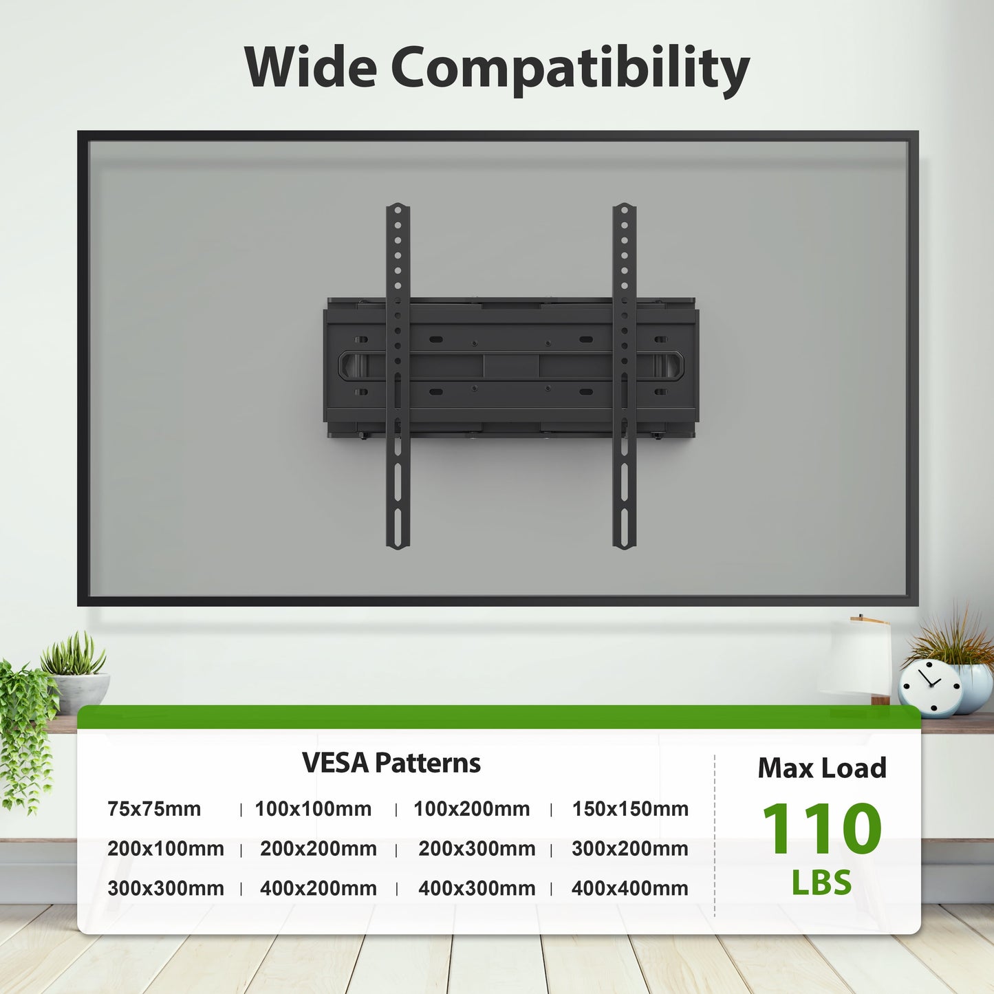 Full Motion TV Wall Mount for 26-65" Tvs, Hold up to 110Lbs with Max VESA 400X400Mm & 16" Wood Stud